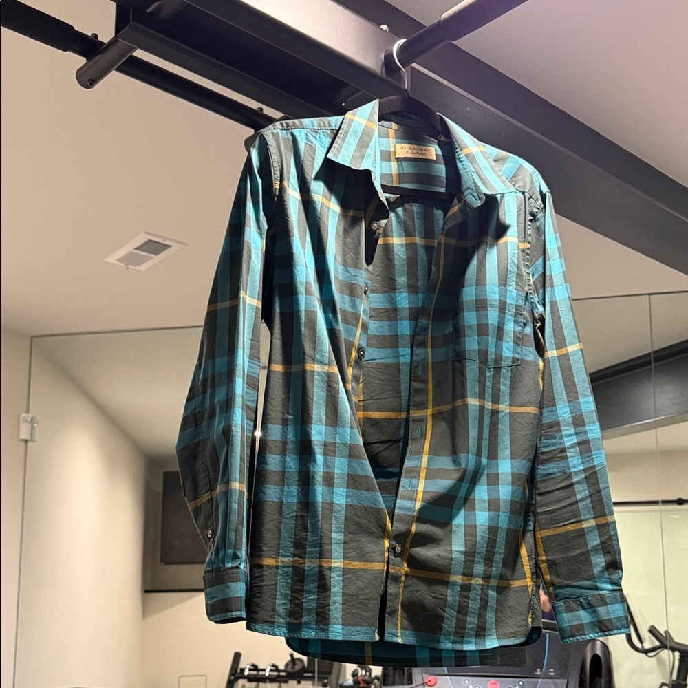Burberry Teal and Mustard Plaid Shirt